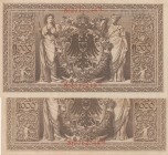 Germany, 1.000 Mark, 1910, p44b, (Total 2 banknotes)
1.000 Mark, UNC; 1.000 Mark, XF(+)