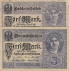 Germany, 5 Mark, 1917, FINE, p56, (Total 2 banknotes)