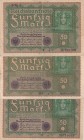 Germany, 50 Mark, 1919, VF, p66, (Total 3 banknotes)