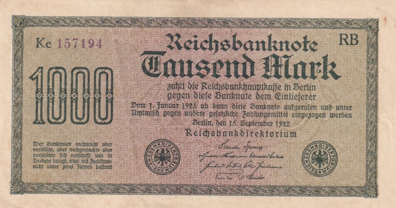 Germany, 1.000 Mark, 1922, XF, p76