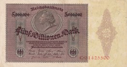 Germany, 5 Millionen Mark, 1923, AUNC(-), p90