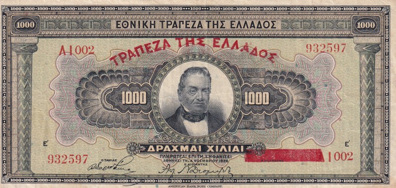 Greece, 1.000 Drachmai, 1926, XF(-), p100b
