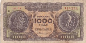 Greece, 1.000 Drachmai, 1953, XF, p326b
Stained