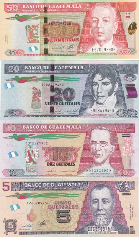 Guatemala, 5-10-20-50 Quetzales, 2013/2017, UNC, pNew, (Total 4 banknotes)
5 Qu...