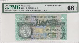 Guernsey, 1 Pound, 2013, UNC, p62
PMG 66 EPQ, Beatuful serial number