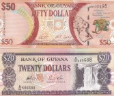 Guyana, 20-50 Dollars, 2016/2018, UNC, (Total 2 banknotes)
20 Dollars, 2018, pNew, 50 Dollars, 2016, p41(commemorative)