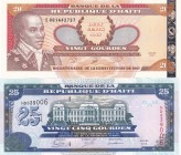 Haiti, 20-25 Gourdes, UNC, (Total 2 banknotes)
20 Gourdes, 2001, p271; 25 Gourdes, 2015, p266