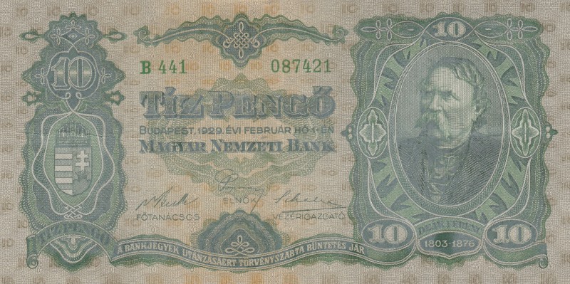 Hungary, 10 Pengö, 1929, VF, p96