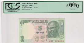 India, 5 Rupees, 2010, UNC, p94A
PCGS 65 PPQ