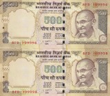 India, 500 Rupees, 2013, UNC(-), p106, (Total 2 banknotes)