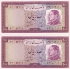 Iran, 100 Rials, 1954, UNC, p67, (Total 2 consecutive banknotes)
