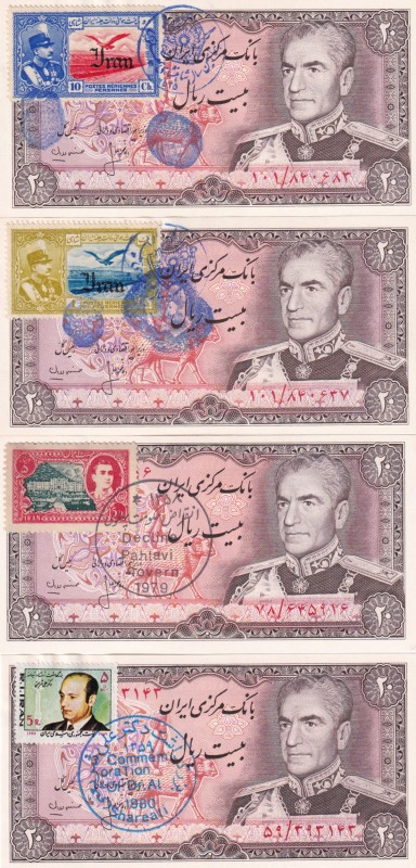 Iran, 20 Rials, 1974/1979, UNC, p100a, (Total 4 banknotes)
Stamped and scaly