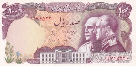 Iran, 100 Rials, 1976, UNC, p108
Shah Pahlavi and Shah Reza portrait, Commemorative Issue ( 50th Anneversary of teh Founding of the Pahlavi Dynasty)