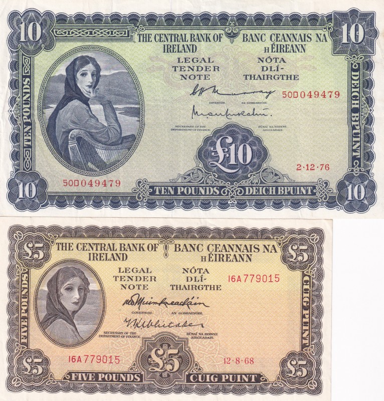 Ireland, 5-10 Pounds, VF(+), p65a, p66d, (Total 2 banknotes)
5 Pounds, 1968, p6...