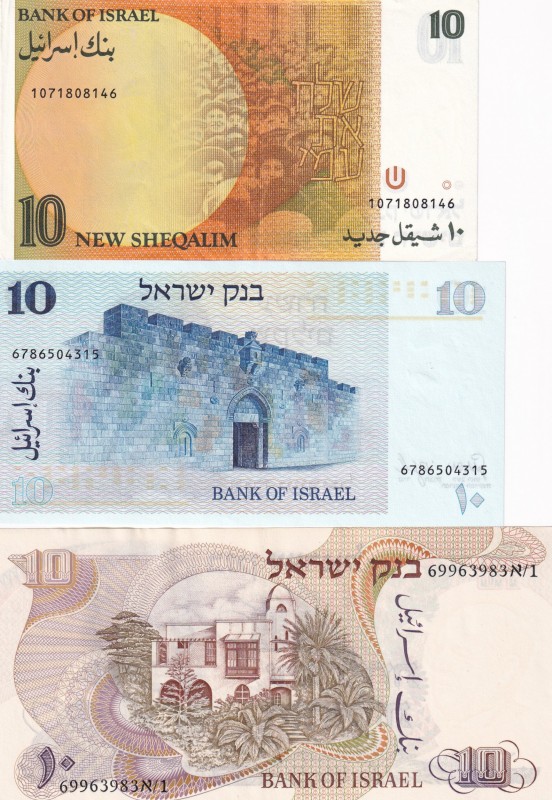 Israel, (Total 3 banknotes)
10 New Sheqalim, 1992, p53c, XF; 10 Sheqalim, 1978,...