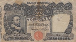 Italy, 100 Lire, 1908/1911, FINE(-), PS857
Banco Di Napoli, There are tears and pinholes.