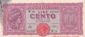 Italy, 100 Lire, 1944, XF, p75a
Stained