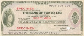 Japan, 20 Dollars, UNC, SPECIMEN
The Bank of Tokya, LTD. Traveler's Check