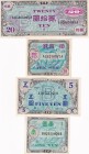 Japan, 1945/1955, XF, (Total 4 banknotes)
1 Yen, 1955, p67b, XF; 10 Sen, 1945, p63, AUNC; 5 Yen, 1945, p69a, AUNC; 20 Yen, 1945, p73, AUNC