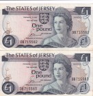 Jersey, 1 Pound, 1976/1988, VF(+), p11a, (Total 2 consecutive banknotes)
Queen Elizabeth II. Potrait