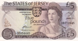 Jersey, 5 Pounds, 1976/1988, XF, p12a
Queen Elizabeth II. Potrait