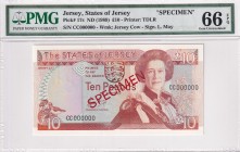 Jersey, 10 Pounds, 1989, UNC, p17s, SPECIMEN
PMG 66 EPQ, Queen Elizabeth II. Potrait