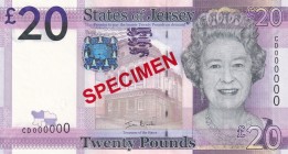 Jersey, 20 Pounds, 2010, UNC, p35s, SPECIMEN
Queen Elizabeth II. Potrait