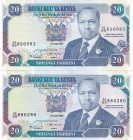 Kenya, 20 Shillings, 1992, UNC, p25e, (Total 2 banknotes)