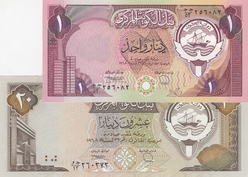 Kuwait, 1-20 Dinar, 1980/1991, UNC, p13d, p16b, (Total 2 banknotes)