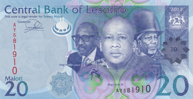 Lesotho, 20 Maloti, 2013, UNC, p22b