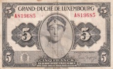 Luxembourg, 5 Francs, 1944, VF(+), p43b