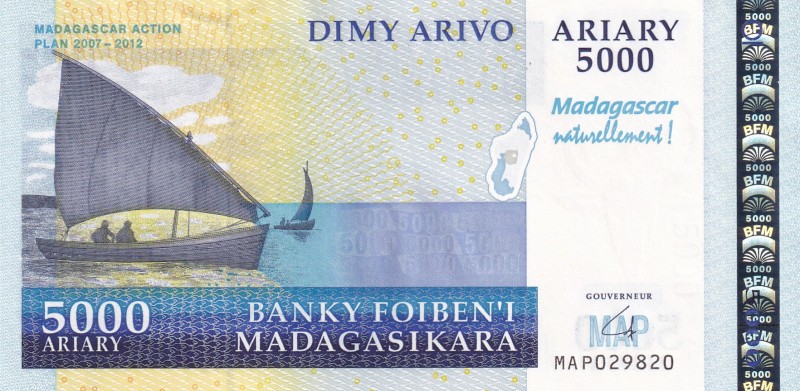 Madagascar, 5.000 Ariary, 2007/2012, UNC, p94a
Commemorative banknote, Deck has...