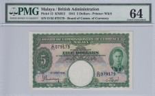 Malaya, 5 Dollars, 1941, UNC, p12
PMG 64