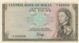 Malta, 1 Pound, 1967, AUNC, p29a
Queen Elizabeth II. Potrait, Stained