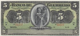 Mexico, 5 Pesos, 1906/1914, UNC, pS298, SPECIMEN
Banco De Guerrero