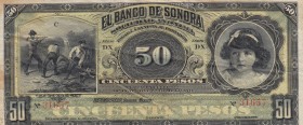 Mexico, 50 Pesos, 1899/1911, XF(-), pS422r, REMAINDER
El Banco De Sonora