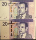 Morocco, 20 Dirhams, 2012, UNC, p74, (Total 2 banknotes)