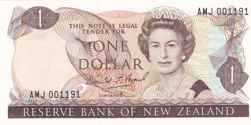 New Zealand, 1 Dollar, 1989, UNC, p169c
Sign: Brash, "AMJ" prefiks