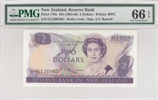 New Zealand, 2 Dollars, 1985-89, UNC, p170b
PMG 66 EPQ . Queen Elizabeth II portrait
