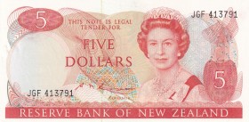 New Zealand, 5 Dollars, 1985/1989, AUNC, p171b
Sign: S.T. Russell