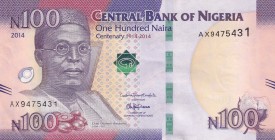 Nigeria, 100 Naira, 2014, UNC, p41
Commemorative banknote, There is a counting trace in the lower left corner.