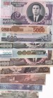 North Korea, 1-5-10-50-100-200-500-1.000-5.000-5.000 Won, 1992/2013, UNC, (Total 10 banknotes)
1 Won, 1992; 5 Won, 1998; 10 Won, 1998; 50 Won, 1992; ...