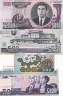 North Korea, 50-200-500-5.000 Won, 2002/2007, UNC, (Total 4 banknotes)
50 Won, 2002, p60; 200 Won, 2005, p48; 500 Won, 2007, p55; 5.000 Won, 2006, p4...