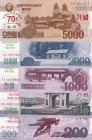 North Korea, 200-500-1.000-2.000-5.000 Won, 2008/2013, UNC, (Total 5 banknotes)
200 Won, 2008, p62; 500 won, 2008, p63; 1.000 Won, 2008, p64a; 2.000 ...