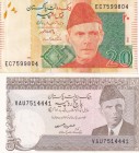 Pakistan, 5-20 Rupees, (Total 2 banknotes)
5 Rupees, 1976-84, p28, UNC(It has a punch hole); 20 Rupees, 2013, p55g, VF