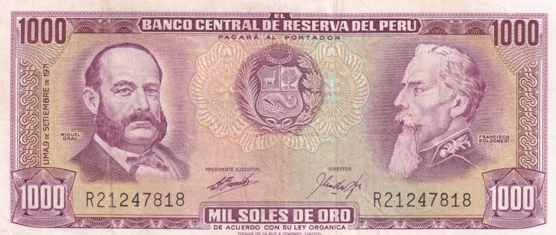 Peru, 1.000 Soles de Oro, 1961, XF(-), p108b