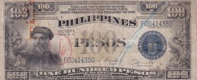 Philippines, 100 Pesos, 1944, FINE, p100
There are pinholes and rust marks.