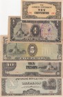 Philippines, (Total 5 banknotes)
Japanese Occupation-WWII, 1 Peso, 1943, FINE; 5 Pesos, 1943, VF; 10 Pesos, 1943, VF; 10 Centavos, 1942, UNC; 10 Peso...