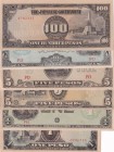 Philippines, (Total 6 banknotes)
Japanese Occupation-WWII, 1 Peso, 1943, XF; 5 Pesos, 1943, VF; 100 Pesos, 1944, UNC(-); 5 Pesos, 1942, UNC(-); 10 Pe...