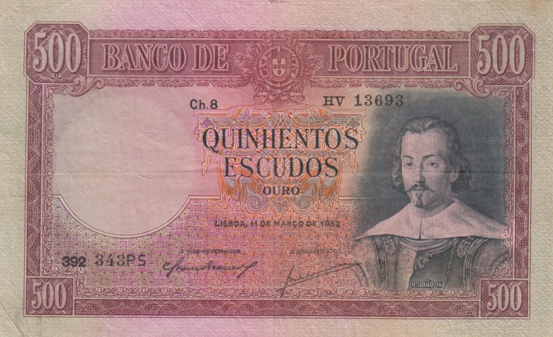 Portugal, 500 Escudos, 1952, VF, p158